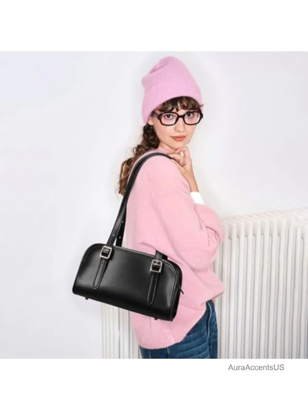 Leather Swing Zip Shoulder Bag Hobo Handbag with Adjustable Strap
